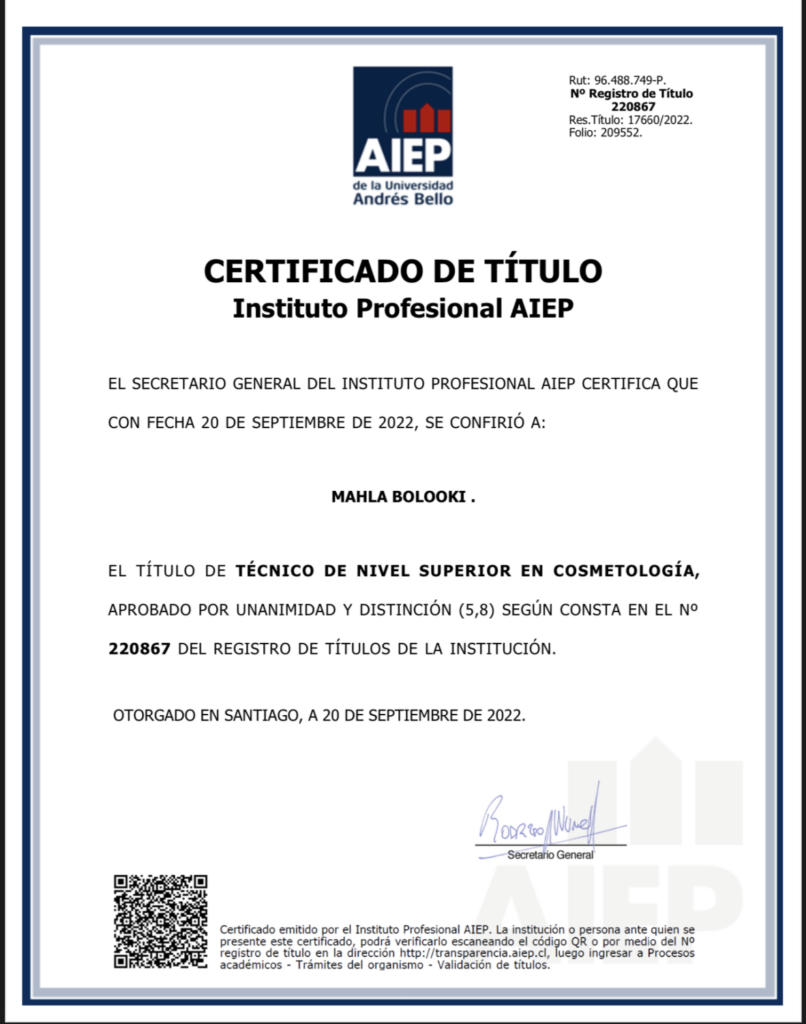 Mahla Certificate - Cosmetologist