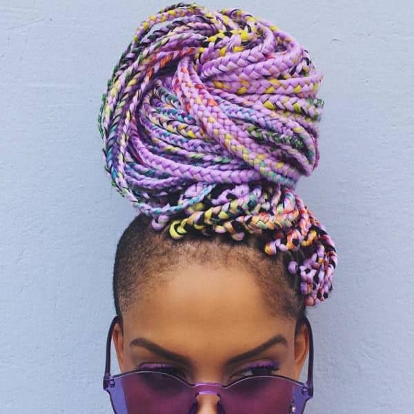 Side Shaved Box Braids In Multi-Color 