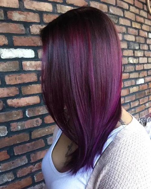 plum purple hair color with highlight