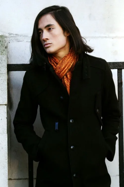 side part Asian Men with Long Hairstyle