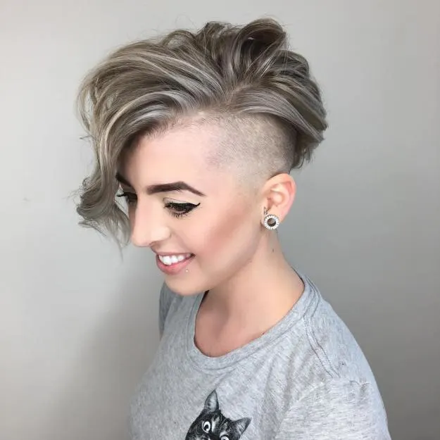 metallic grey hair undercut for women