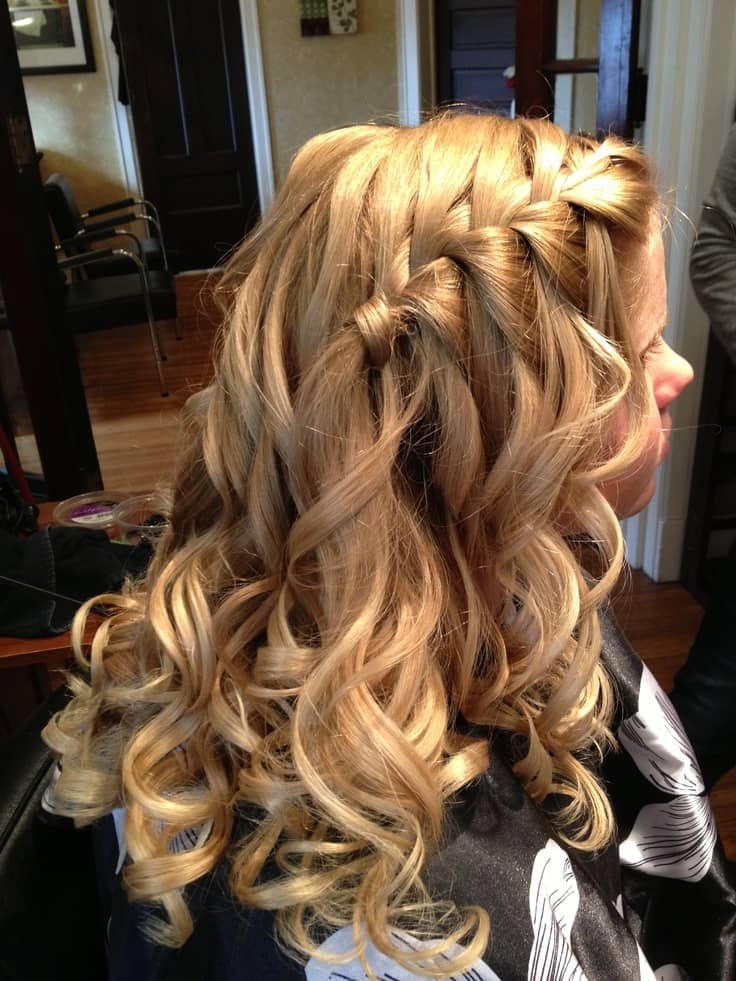 beautiful Side Waterfall Braids with Curls hair 