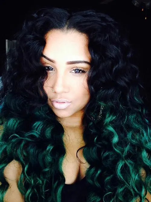 Green curly hair color idea 