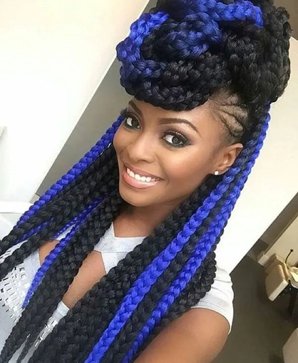 black mix blue braid hairstyle you like