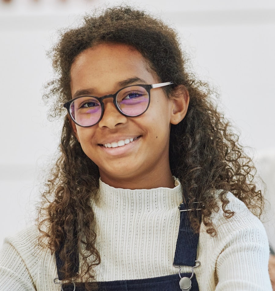 13 year old black girl half up hairstyle with glasses