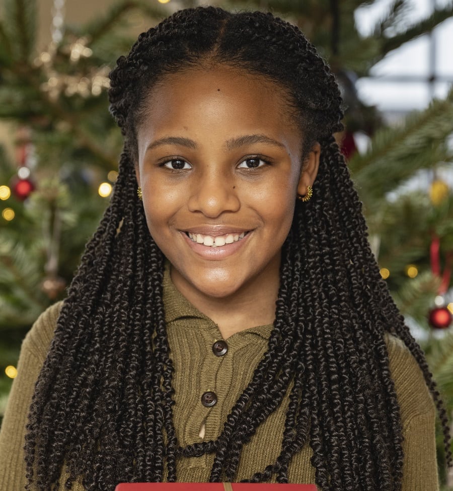 13 year old black girl half up twist hairstyle
