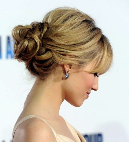 braided updo with bangs