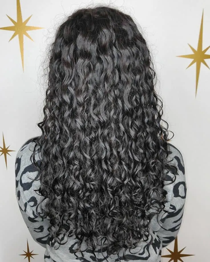 Black wavy long perm hairstyle