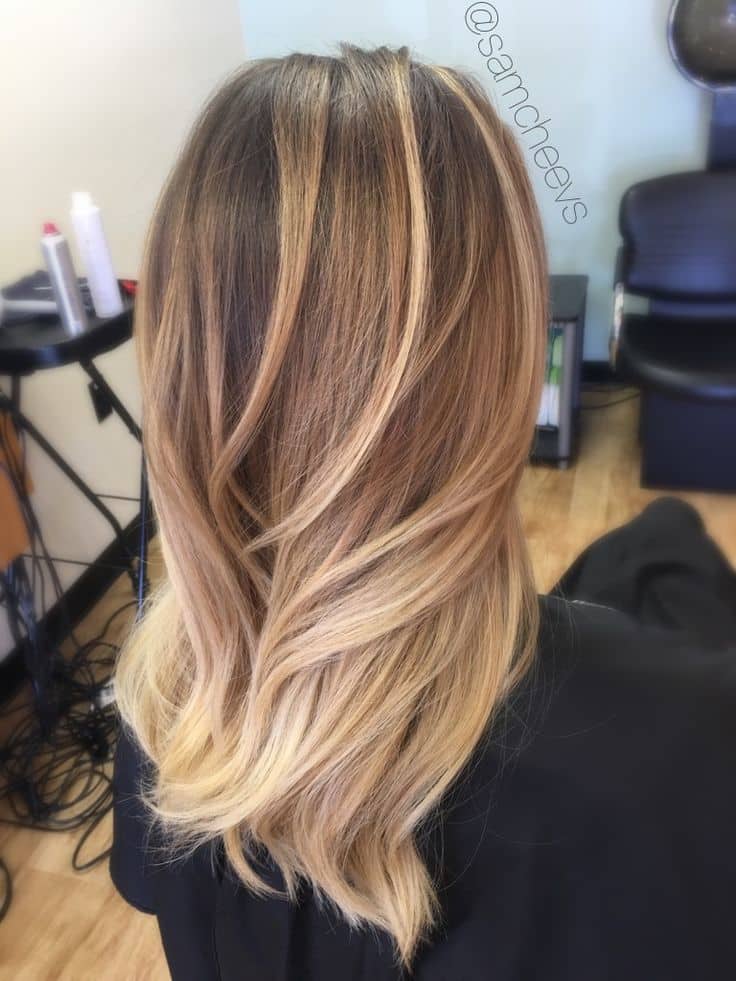 Honey brown blonde balayage hairstyle for women 