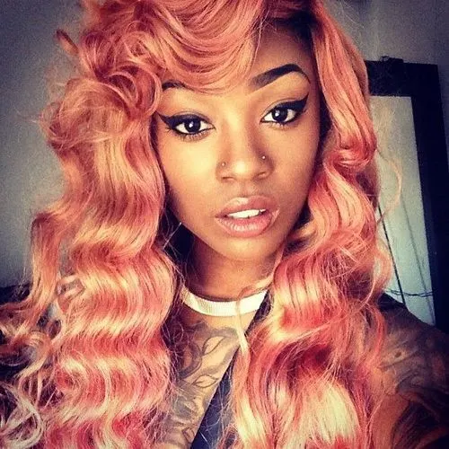 black women Peachy Pink Hair Color idea