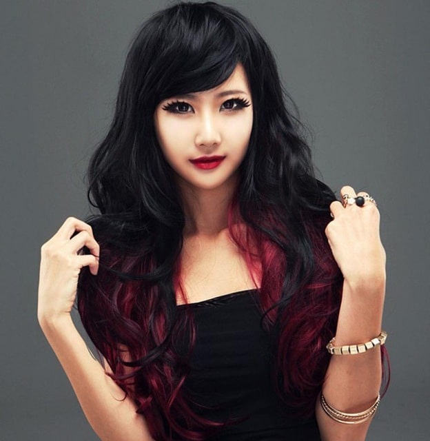 Red Hair Highlights for asian girl