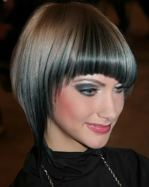 Asymmetrical bob bowl cut hair for women