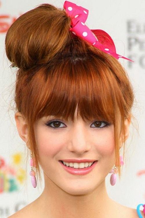 colorful bun hairstyle with medium length hair