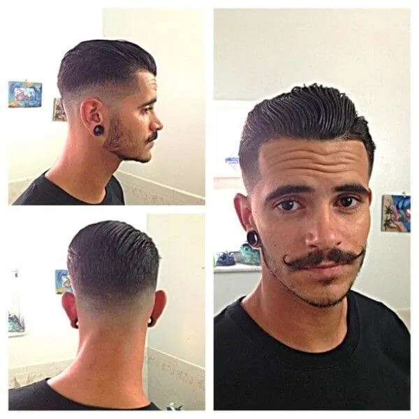 Greasy taper fade rockabilly hairstyle for men
