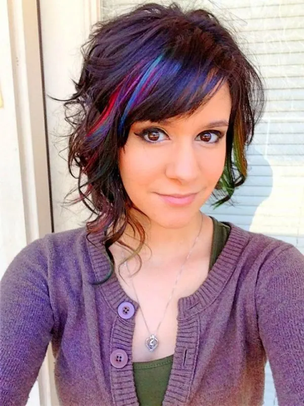  Rainbow Stripes asymmetrical bob for women