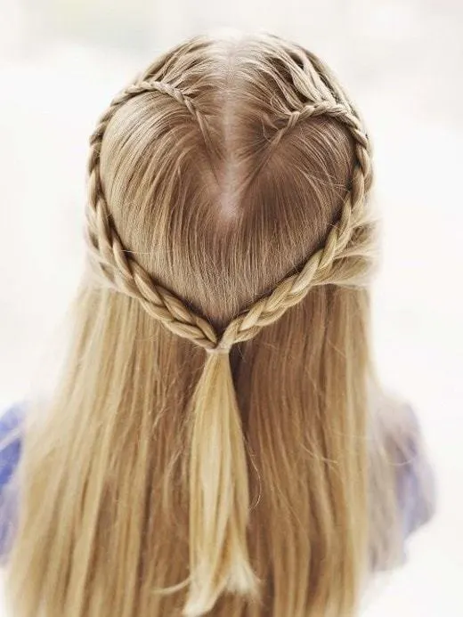 Heart shaped braids for long hair for young girl