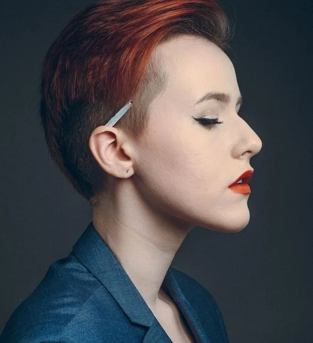 Orange color undercut hairstyle for girl
