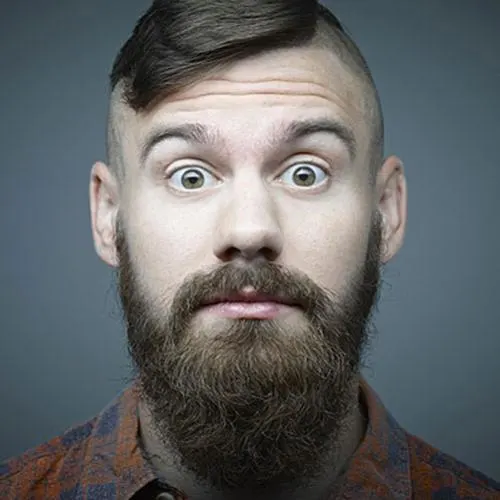 short hairstyle with long beard