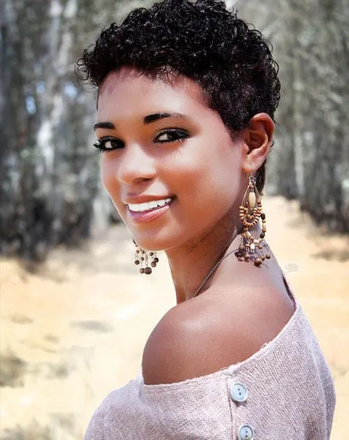 short pixie with curly hairstyle for black women