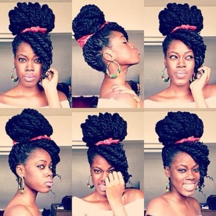  High bun Havana Twist Hairstyle for black girl