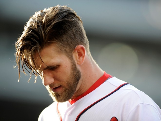 Look with a Floppy Fringe Bryce Harper hairstyle 