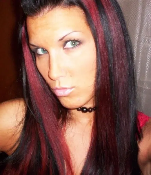 Burgundy and black hair with red highlights