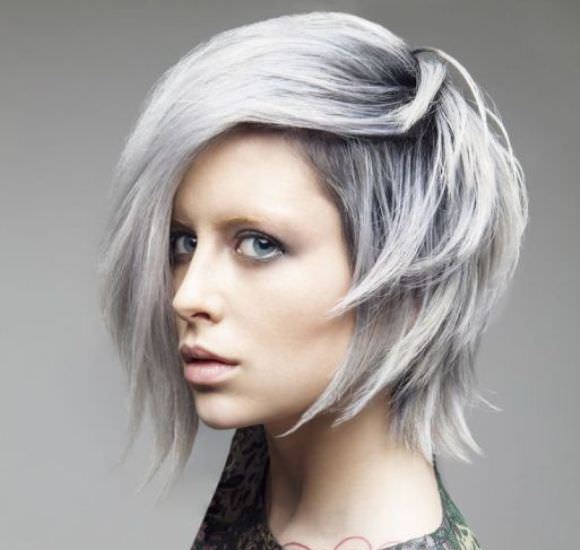 Gray and white hairstyle for cute girl