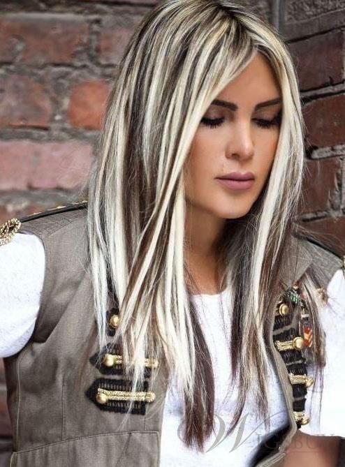  platinum blonde highlights on dark brown hair