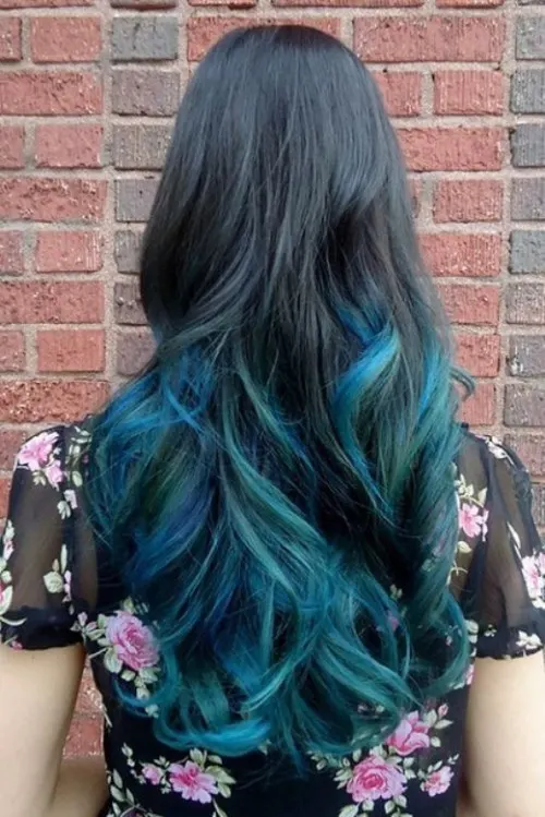 blue with Ombre Color for long hair