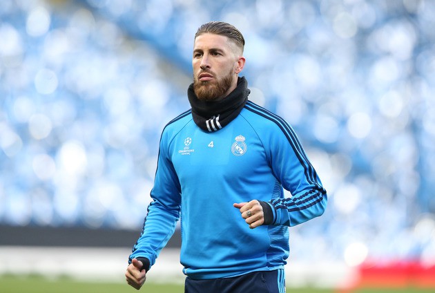 Real Madrid's Sergio Ramos during a training session at the Etihad Stadium, Manchester.