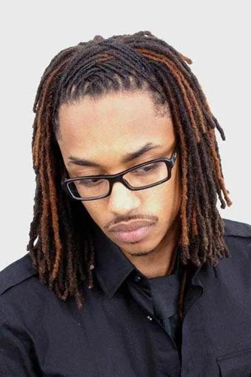 black men Multi colored Dreads hairstyle 