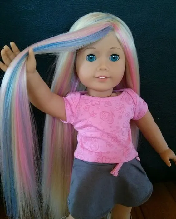  Rainbow color hairstyle for American Girl Doll