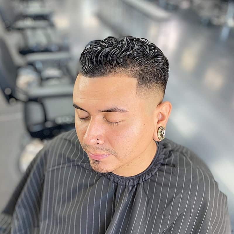 short wavy hair with taper fade