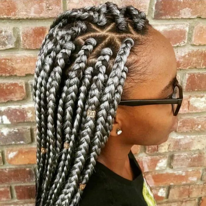 Triangle Braids Silver hair color for women