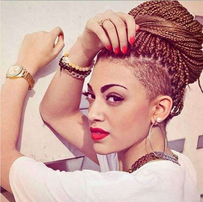 light brown box braids with shaved sides