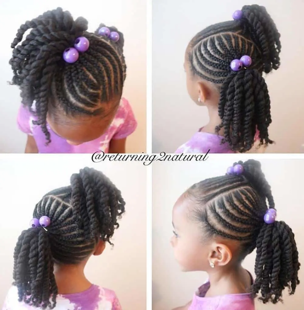 Cornrow Braids ponytail hairstyle for kids 
