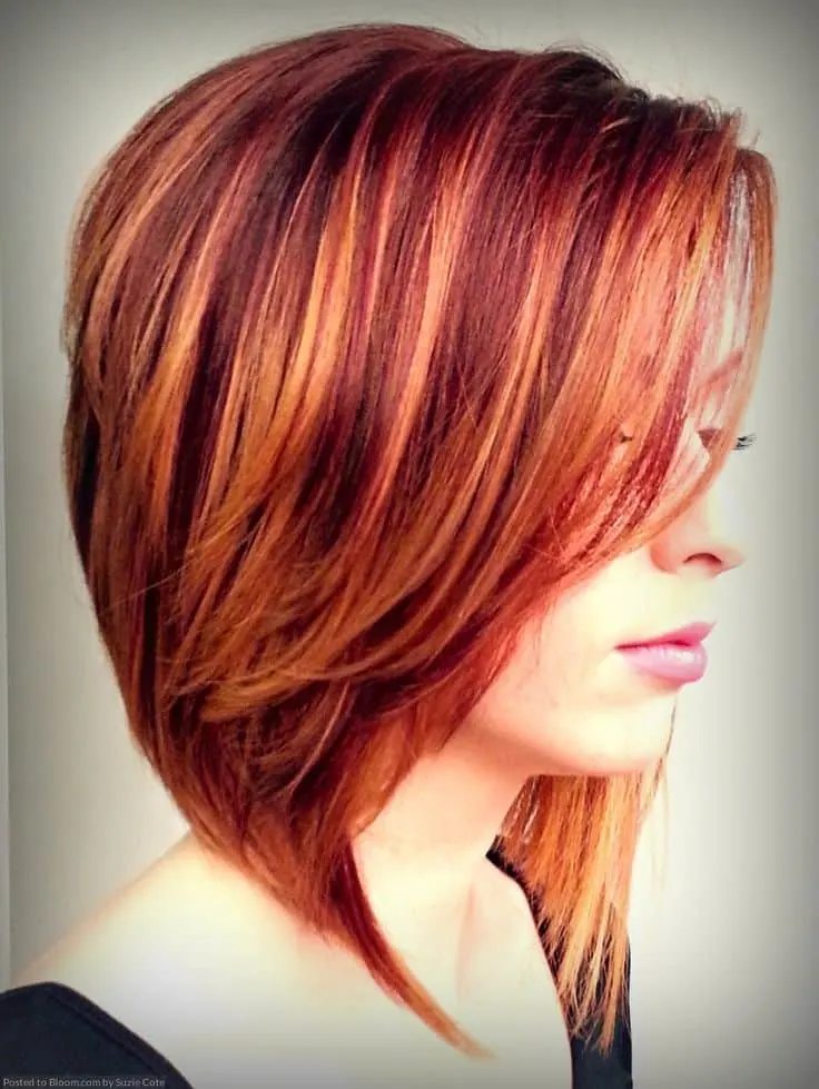 Copper highlights hairstyle for cute women