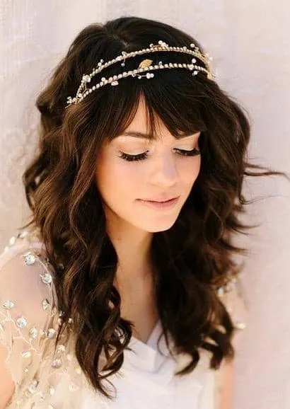 women bangs wedding hair down cut