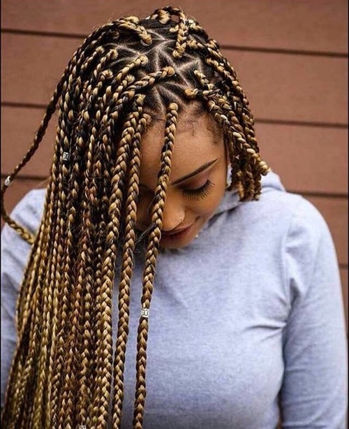 Golden and black mixed Triangle Braids hair