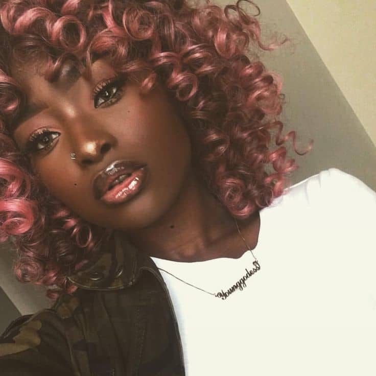 Pink hair color idea for dark skin girl