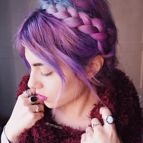 Lilac Sky color with Milkmaid Braids Hair