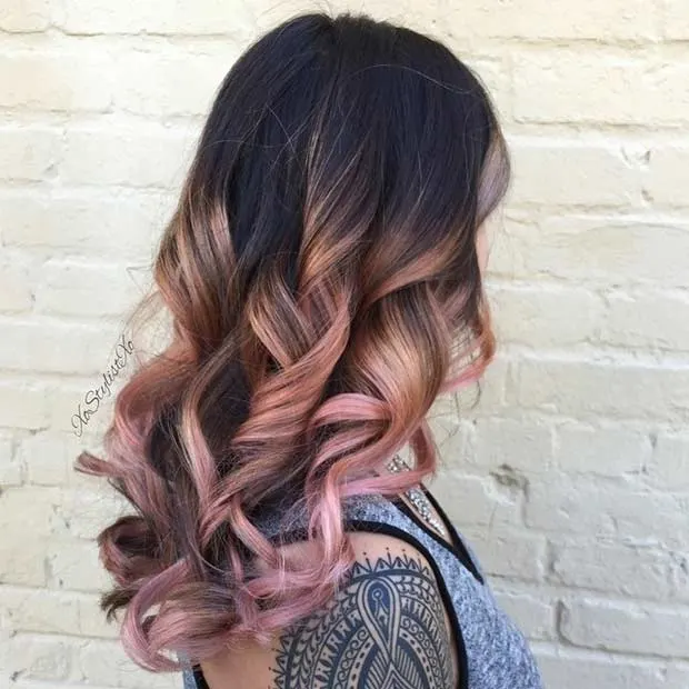 Black with Rose Gold Balayage Hairstyle for women