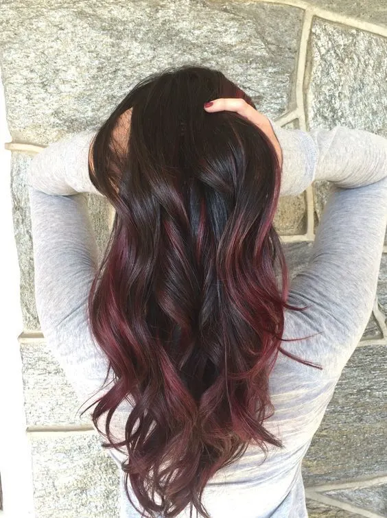 Burgundy red Balayage hair color for young girl