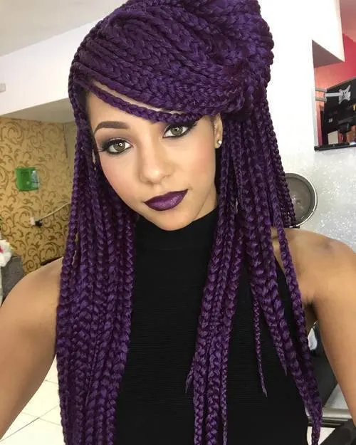 Purple Color Box Braids haircut 
