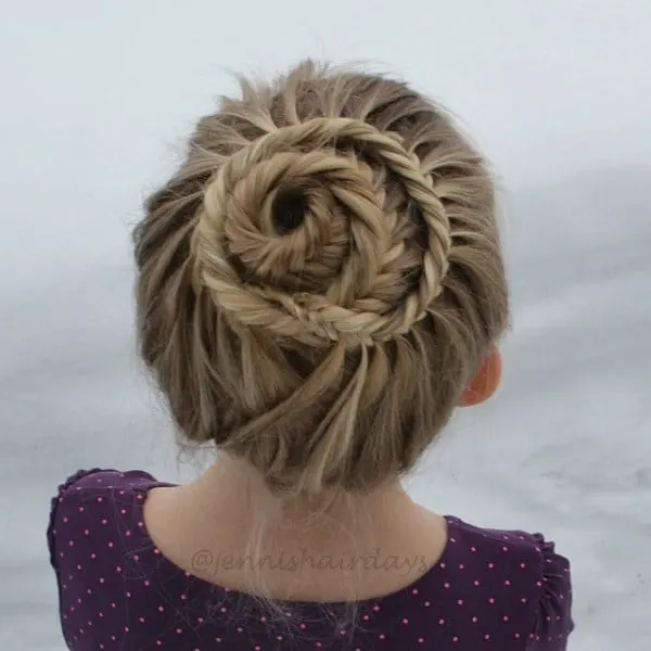 Fishtail Braided Bun hairstyle for little girl
