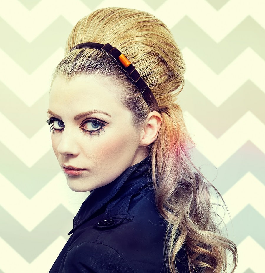 60s long bouffant hairstyle with headband