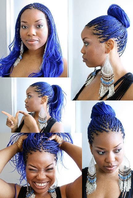 Mini blue braid hairstyle for women 