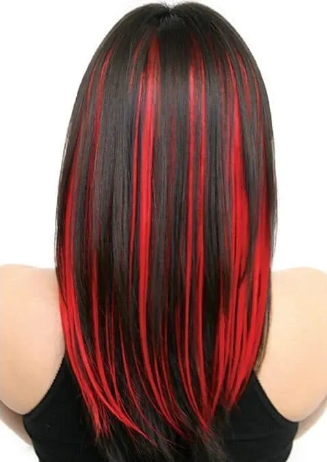 Bright Red Hair Highlights for asian women 