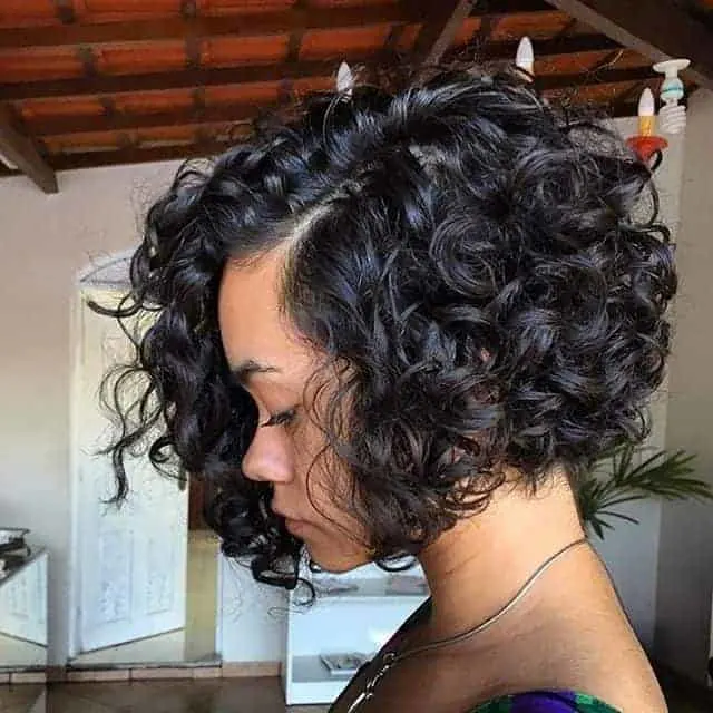Angled bob curly hairstyle 