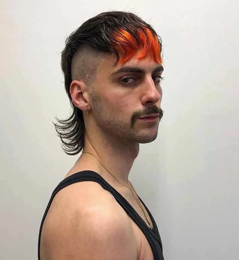 90's Mullet Mohawk for Guys with Highlighted Bangs